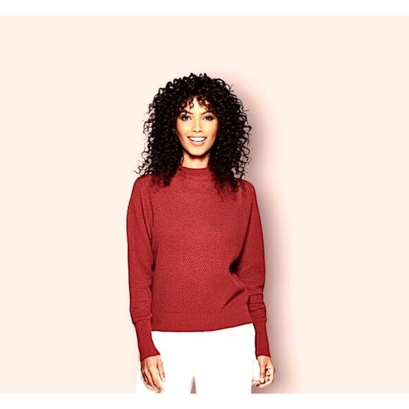 Target Prologue Red Waffle Knit Mock Neck Long Sleeve Sweater S Cotton Wool - Picture 10 of 10